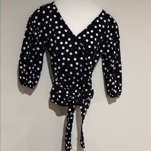 White House Black Market Black and White Polka Dot Wrap Blouse